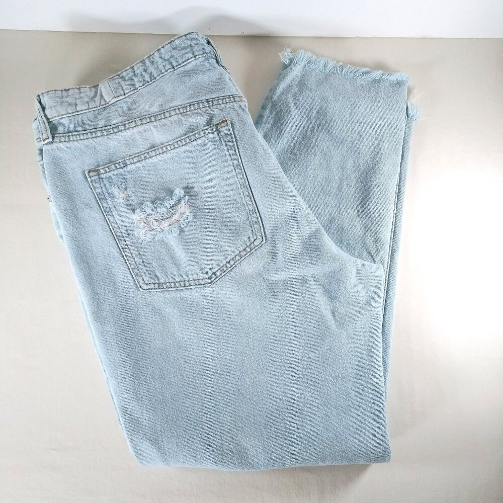 Denim & Denim Women's Low Waist Distressed Boyfriend Jeans Size 16 Stonewash